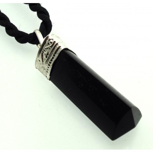 Black Tourmaline Gemstone Large Trillion Pendant